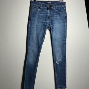 Hollister Skinny Jeans Mens 31x36 Blue Epic Flex Distressed Medium Wash Denim
